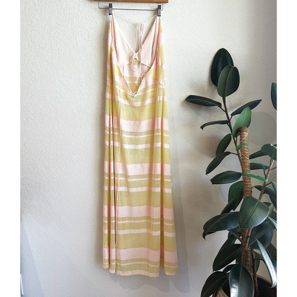 For Love & Lemons Maxi Beach CoverUp Dress Large Sheer Slit Halter Boho Vacation - Picture 4 of 9